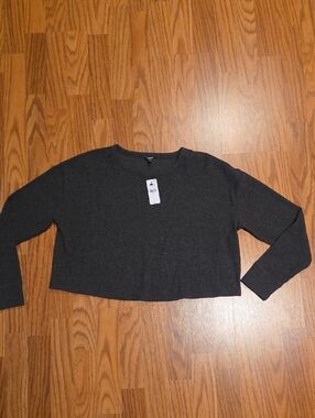 Express Ribbed Cropped Sweater Top - Charcoal Gray NWT Medium